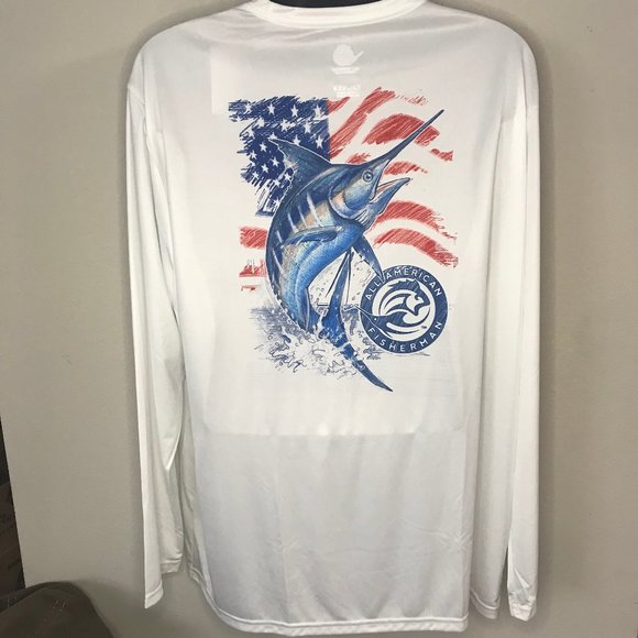 All-American Fishing Ultimate Dri Fit Fishing Shirt UPF 50+ Men's Long Sleeve - Picture 2 of 6